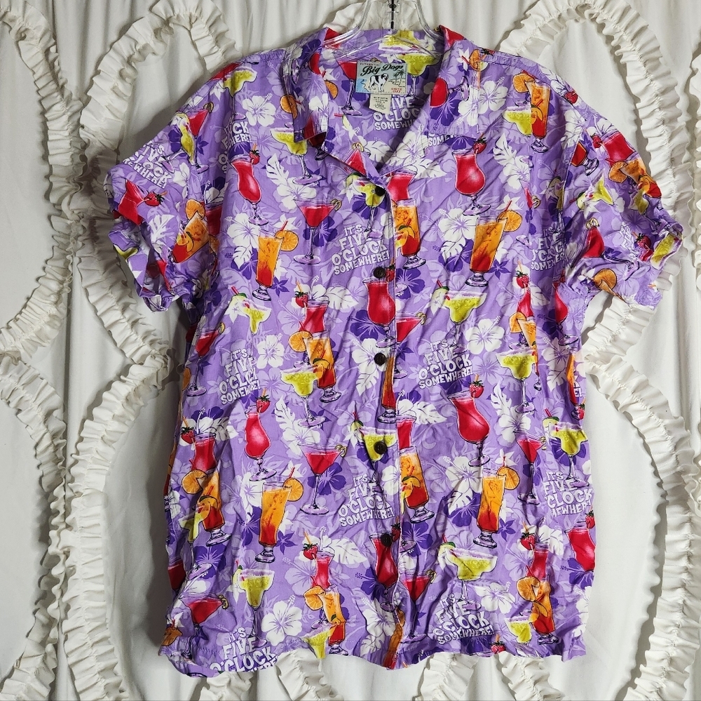 Vintage BIG DOGS Button Up Shirt Large 5 o'clock Somewhere Purple